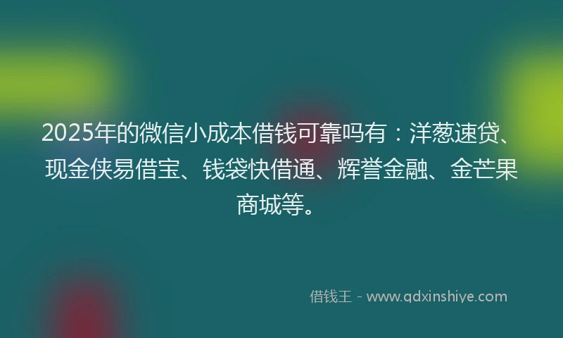 2025年的微信小成本借钱可靠吗有：洋葱速贷、现金侠易借宝、钱袋快借通、辉誉金融、金芒果商城等。