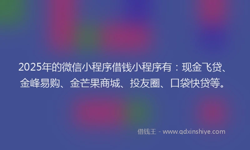 2025年的微信小程序借钱小程序有：现金飞贷、金峰易购、金芒果商城、投友圈、口袋快贷等。