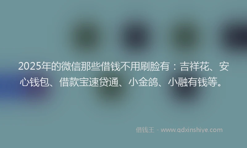 2025年的微信那些借钱不用刷脸有：吉祥花、安心钱包、借款宝速贷通、小金鸽、小融有钱等。