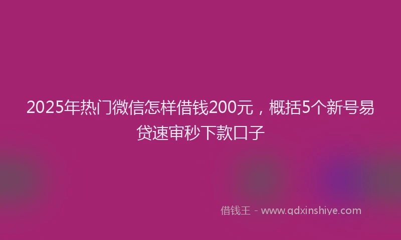2025年热门微信怎样借钱200元，概括5个新号易贷速审秒下款口子