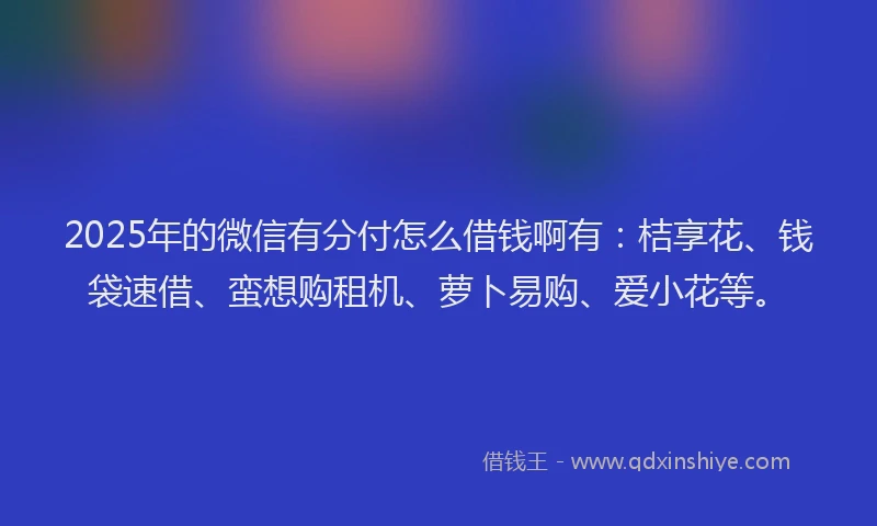 2025年的微信有分付怎么借钱啊有：桔享花、钱袋速借、蛮想购租机、萝卜易购、爱小花等。