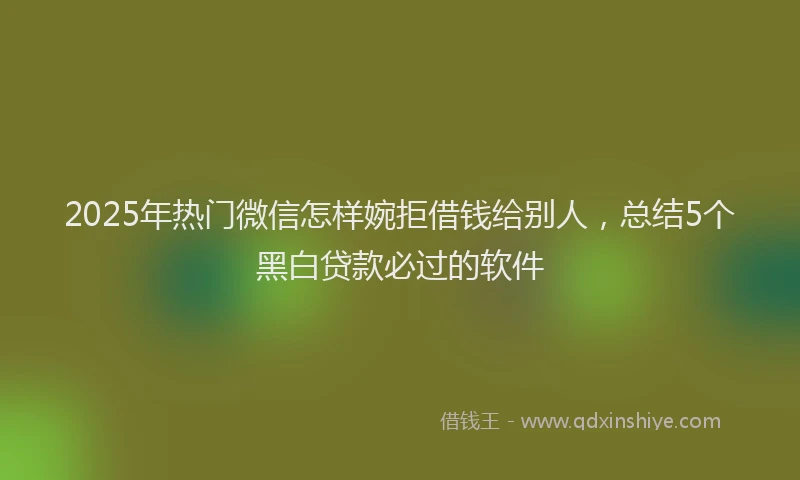 2025年热门微信怎样婉拒借钱给别人，总结5个黑白贷款必过的软件