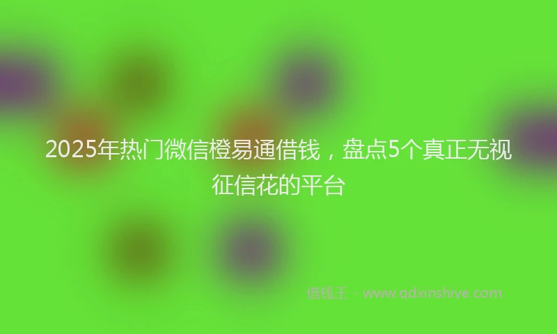 2025年热门微信橙易通借钱，盘点5个真正无视征信花的平台