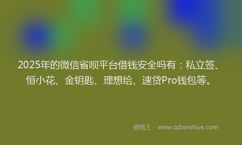 2025年的微信省呗平台借钱安全吗有：私立签、恒小花、金钥匙、理想给、速贷Pro钱包等。