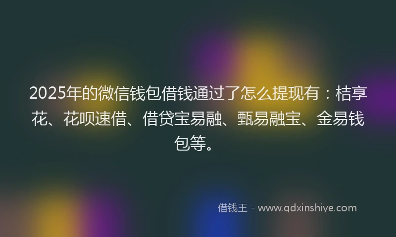2025年的微信钱包借钱通过了怎么提现有：桔享花、花呗速借、借贷宝易融、甄易融宝、金易钱包等。