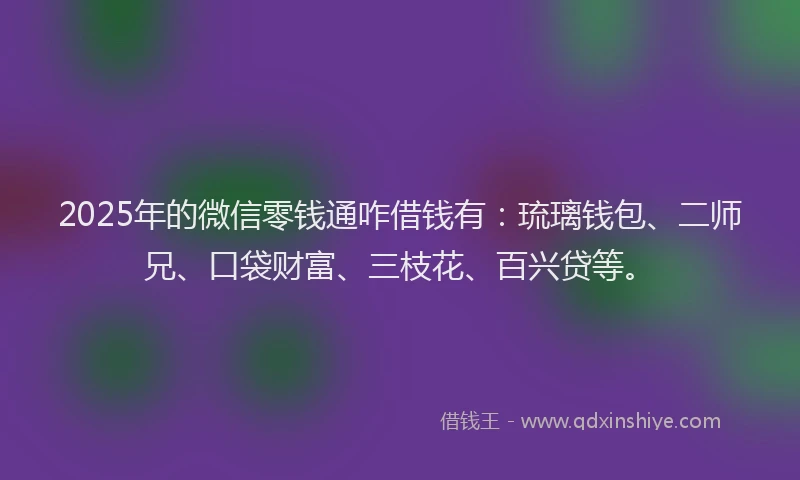 2025年的微信零钱通咋借钱有：琉璃钱包、二师兄、口袋财富、三枝花、百兴贷等。