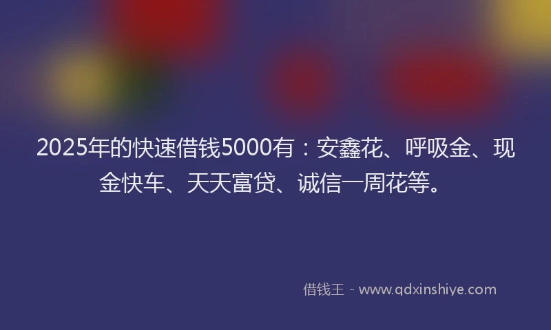 2025年的快速借钱5000有：安鑫花、呼吸金、现金快车、天天富贷、诚信一周花等。