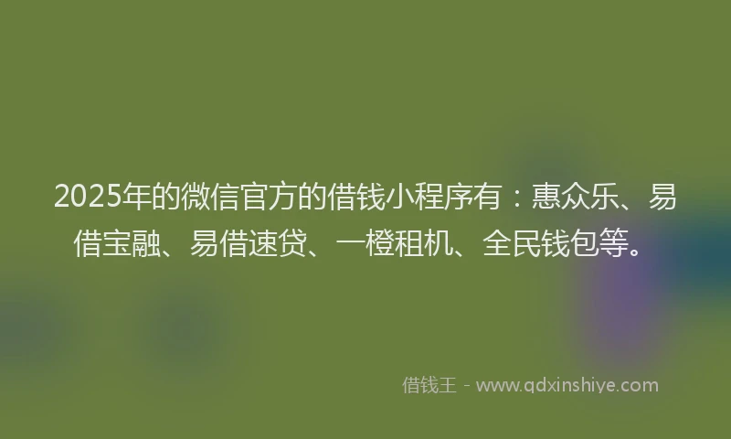 2025年的微信官方的借钱小程序有：惠众乐、易借宝融、易借速贷、一橙租机、全民钱包等。