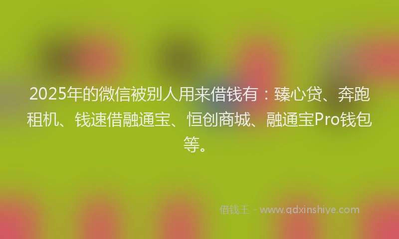 2025年的微信被别人用来借钱有：臻心贷、奔跑租机、钱速借融通宝、恒创商城、融通宝Pro钱包等。