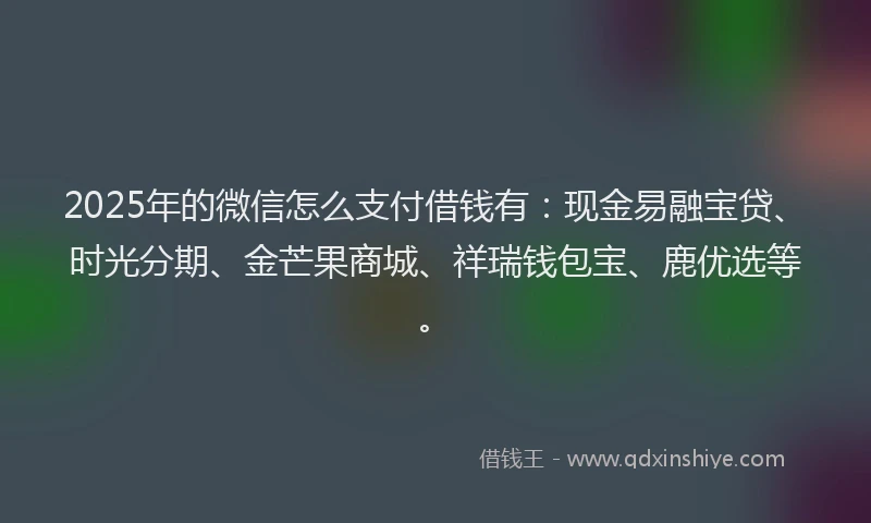 2025年的微信怎么支付借钱有：现金易融宝贷、时光分期、金芒果商城、祥瑞钱包宝、鹿优选等。