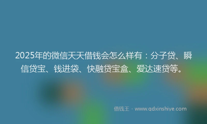 2025年的微信天天借钱会怎么样有：分子贷、瞬信贷宝、钱进袋、快融贷宝盒、爱达速贷等。