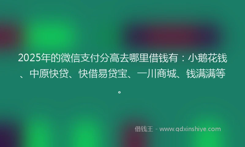 2025年的微信支付分高去哪里借钱有：小鹅花钱、中原快贷、快借易贷宝、一川商城、钱满满等。