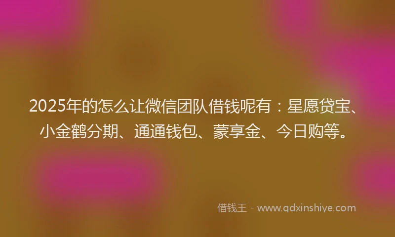 2025年的怎么让微信团队借钱呢有：星愿贷宝、小金鹤分期、通通钱包、蒙享金、今日购等。