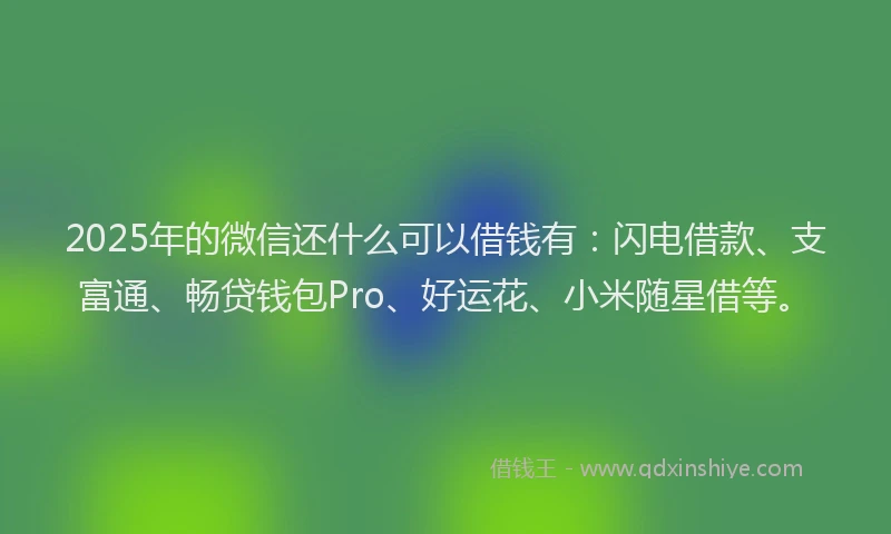 2025年的微信还什么可以借钱有：闪电借款、支富通、畅贷钱包Pro、好运花、小米随星借等。