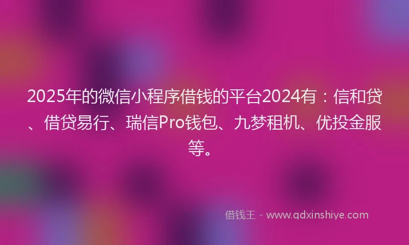 2025年的微信小程序借钱的平台2024有：信和贷、借贷易行、瑞信Pro钱包、九梦租机、优投金服等。