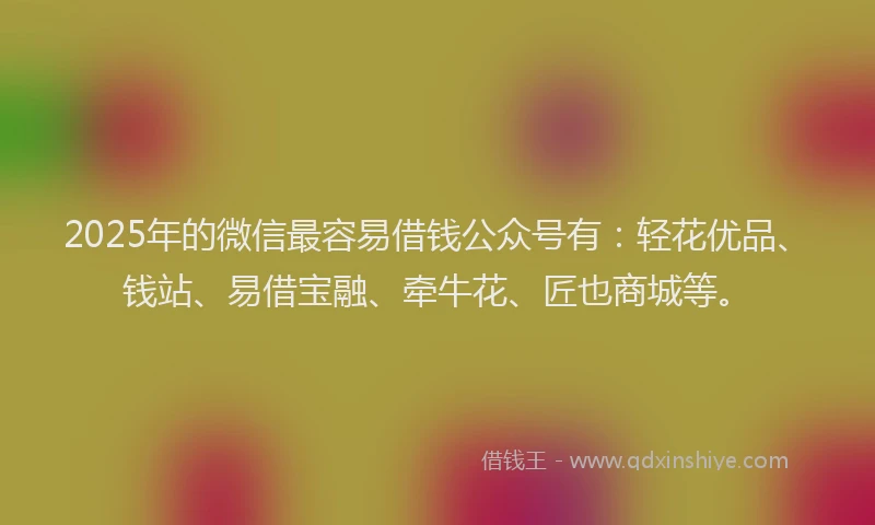 2025年的微信最容易借钱公众号有：轻花优品、钱站、易借宝融、牵牛花、匠也商城等。