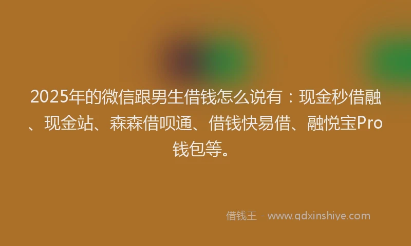 2025年的微信跟男生借钱怎么说有：现金秒借融、现金站、森森借呗通、借钱快易借、融悦宝Pro钱包等。