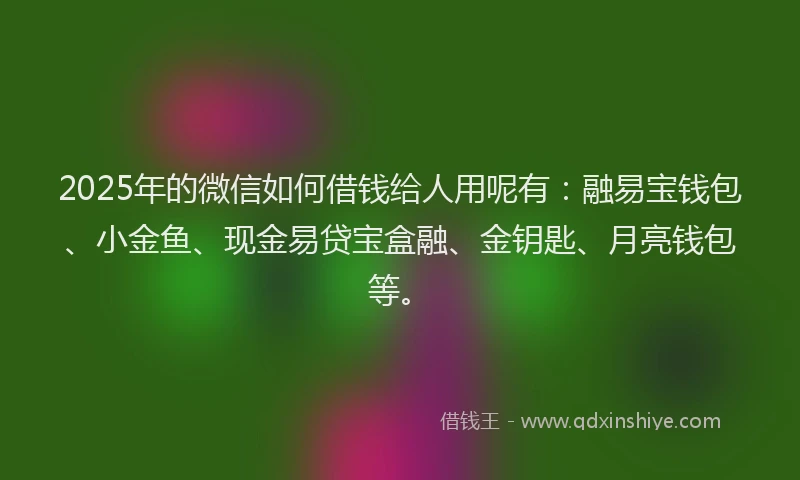 2025年的微信如何借钱给人用呢有：融易宝钱包、小金鱼、现金易贷宝盒融、金钥匙、月亮钱包等。