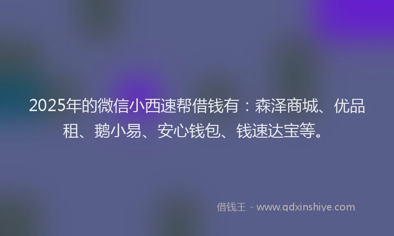 2025年的微信小西速帮借钱有：森泽商城、优品租、鹅小易、安心钱包、钱速达宝等。