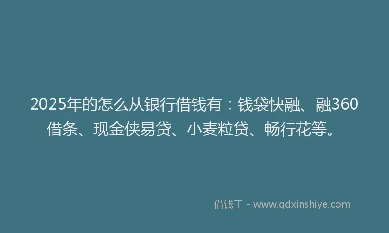 2025年的怎么从银行借钱有：钱袋快融、融360借条、现金侠易贷、小麦粒贷、畅行花等。