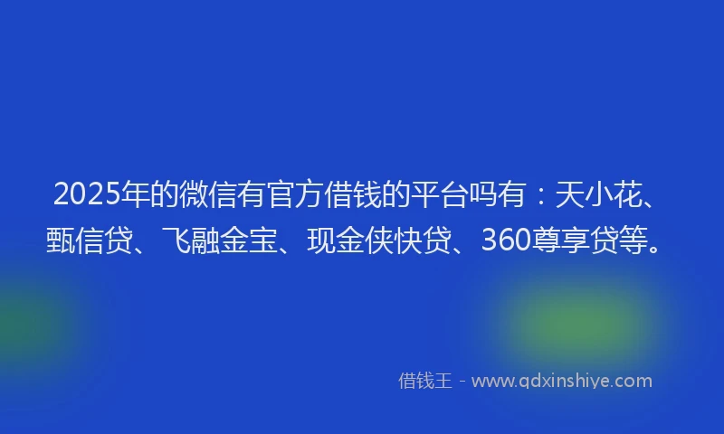 2025年的微信有官方借钱的平台吗有:天小花、甄信贷、飞融金宝、现金侠快贷、360尊享贷等。