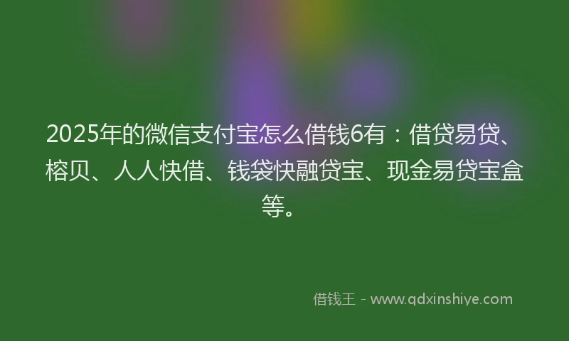 2025年的微信支付宝怎么借钱6有：借贷易贷、榕贝、人人快借、钱袋快融贷宝、现金易贷宝盒等。
