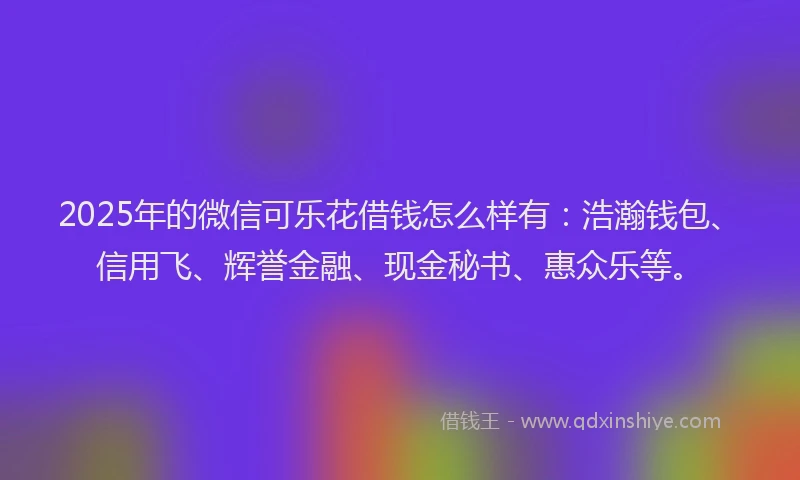 2025年的微信可乐花借钱怎么样有：浩瀚钱包、信用飞、辉誉金融、现金秘书、惠众乐等。