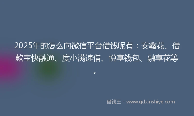 2025年的怎么向微信平台借钱呢有：安鑫花、借款宝快融通、度小满速借、悦享钱包、融享花等。