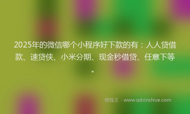 2025年的微信哪个小程序好下款的有：人人贷借款、速贷侠、小米分期、现金秒借贷、任意下等。