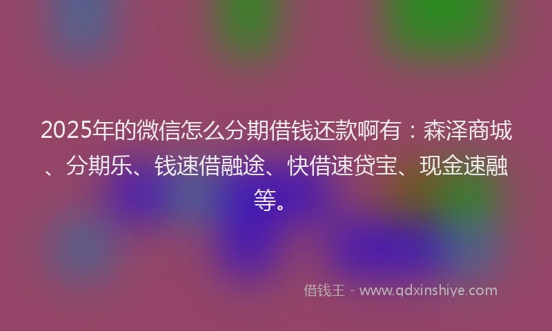 2025年的微信怎么分期借钱还款啊有：森泽商城、分期乐、钱速借融途、快借速贷宝、现金速融等。