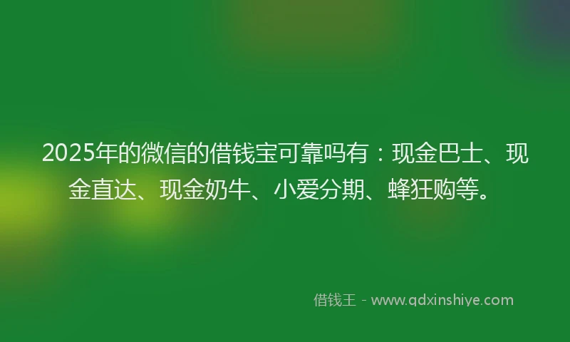 2025年的微信的借钱宝可靠吗有：现金巴士、现金直达、现金奶牛、小爱分期、蜂狂购等。