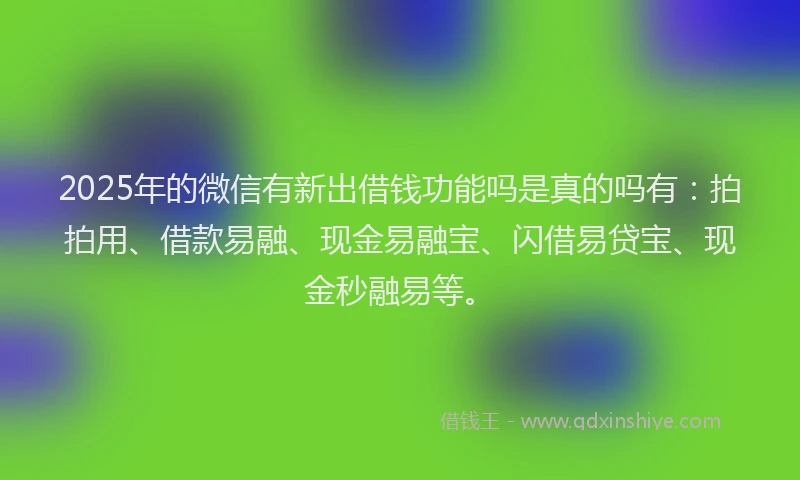 2025年的微信有新出借钱功能吗是真的吗有：拍拍用、借款易融、现金易融宝、闪借易贷宝、现金秒融易等。