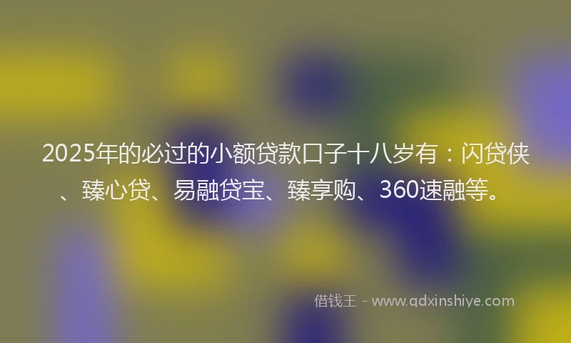 2025年的必过的小额贷款口子十八岁有:闪贷侠、臻心贷、易融贷宝、臻享购、360速融等。