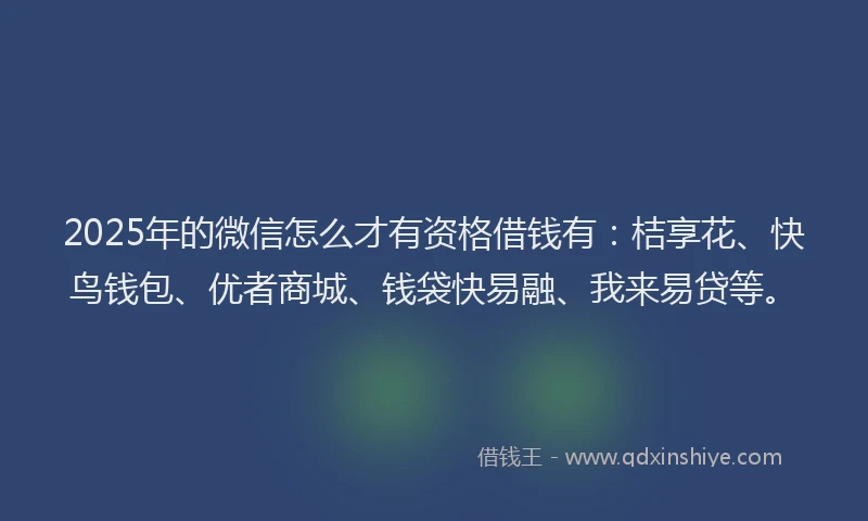 2025年的微信怎么才有资格借钱有：桔享花、快鸟钱包、优者商城、钱袋快易融、我来易贷等。
