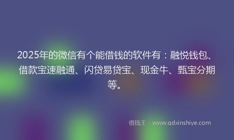 2025年的微信有个能借钱的软件有：融悦钱包、借款宝速融通、闪贷易贷宝、现金牛、甄宝分期等。