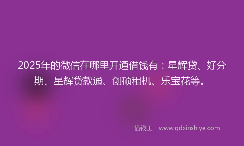 2025年的微信在哪里开通借钱有：星辉贷、好分期、星辉贷款通、创硕租机、乐宝花等。