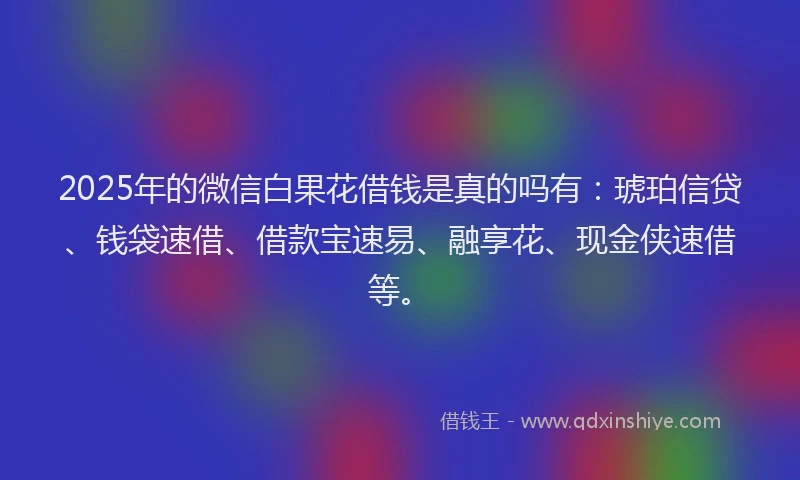 2025年的微信白果花借钱是真的吗有：琥珀信贷、钱袋速借、借款宝速易、融享花、现金侠速借等。