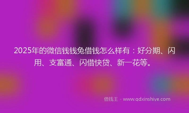 2025年的微信钱钱兔借钱怎么样有：好分期、闪用、支富通、闪借快贷、新一花等。