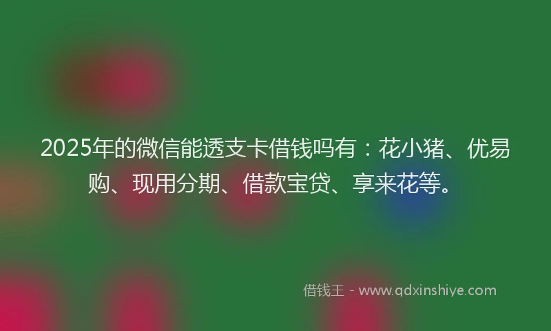 2025年的微信能透支卡借钱吗有：花小猪、优易购、现用分期、借款宝贷、享来花等。