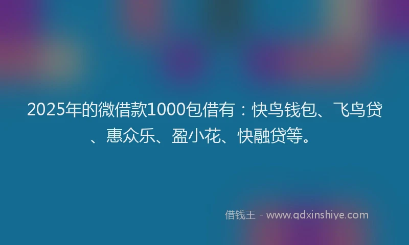 2025年的微借款1000包借有：快鸟钱包、飞鸟贷、惠众乐、盈小花、快融贷等。