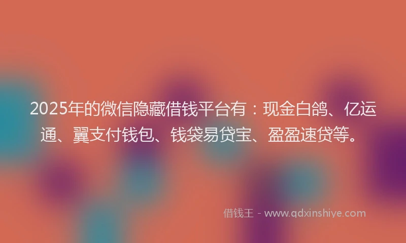 2025年的微信隐藏借钱平台有：现金白鸽、亿运通、翼支付钱包、钱袋易贷宝、盈盈速贷等。