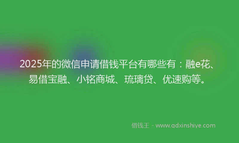 2025年的微信申请借钱平台有哪些有：融e花、易借宝融、小铭商城、琉璃贷、优速购等。