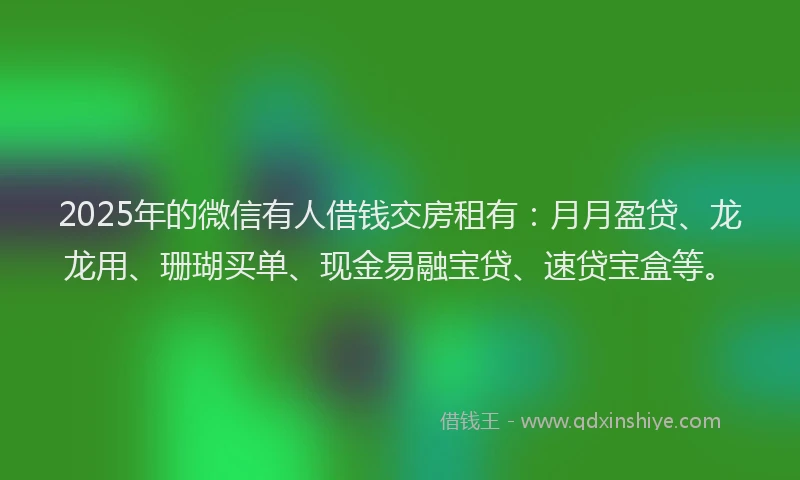 2025年的微信有人借钱交房租有：月月盈贷、龙龙用、珊瑚买单、现金易融宝贷、速贷宝盒等。