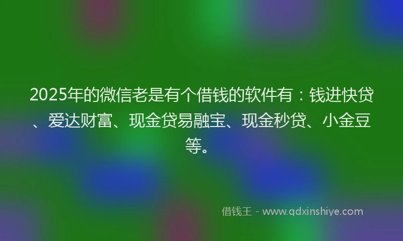 2025年的微信老是有个借钱的软件有：钱进快贷、爱达财富、现金贷易融宝、现金秒贷、小金豆等。