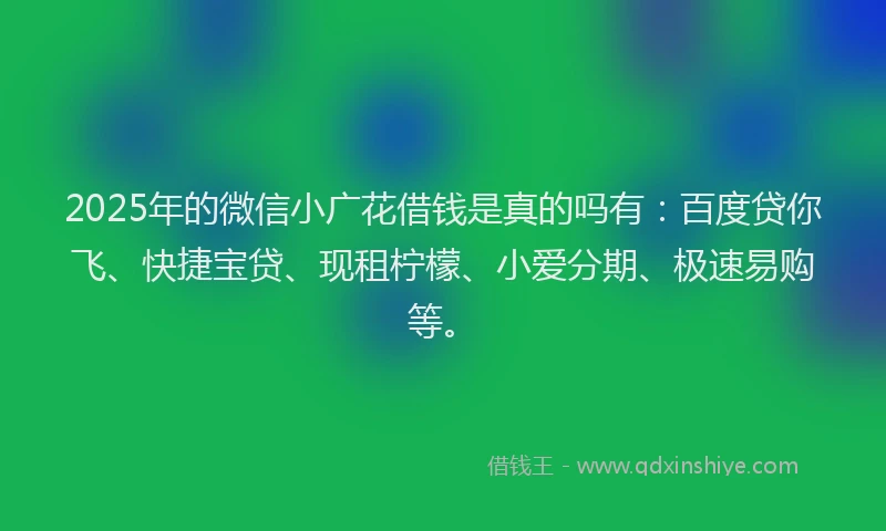 2025年的微信小广花借钱是真的吗有：百度贷你飞、快捷宝贷、现租柠檬、小爱分期、极速易购等。