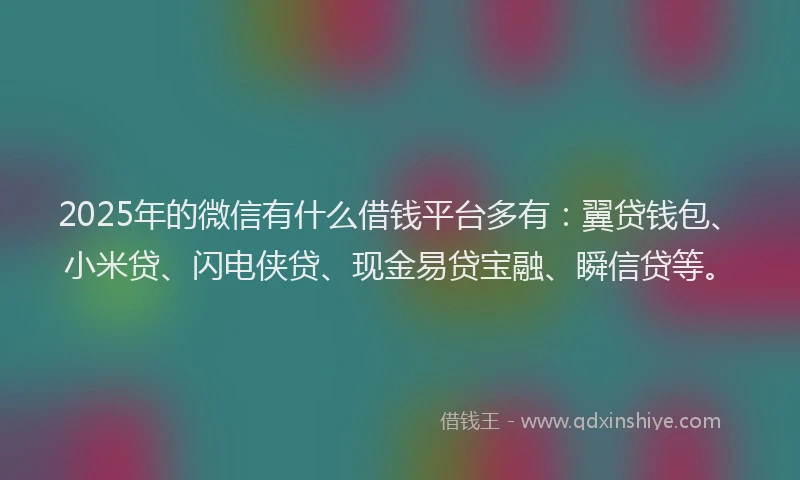 2025年的微信有什么借钱平台多有：翼贷钱包、小米贷、闪电侠贷、现金易贷宝融、瞬信贷等。