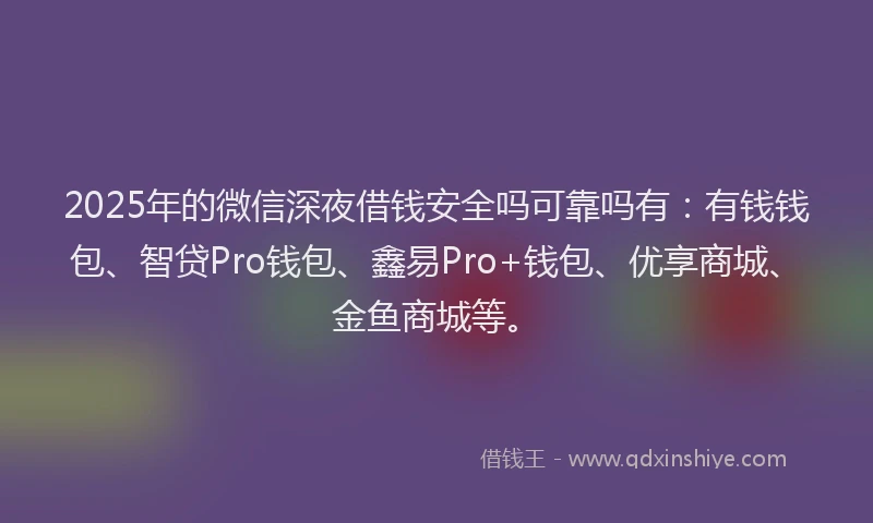 2025年的微信深夜借钱安全吗可靠吗有：有钱钱包、智贷Pro钱包、鑫易Pro+钱包、优享商城、金鱼商城等。