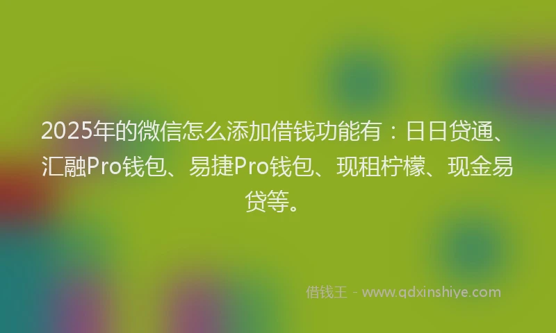2025年的微信怎么添加借钱功能有：日日贷通、汇融Pro钱包、易捷Pro钱包、现租柠檬、现金易贷等。