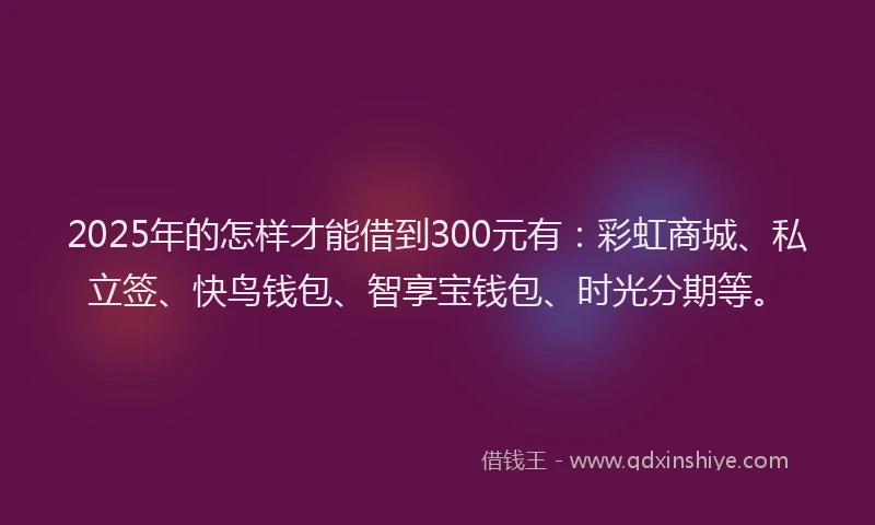 2025年的怎样才能借到300元有：彩虹商城、私立签、快鸟钱包、智享宝钱包、时光分期等。