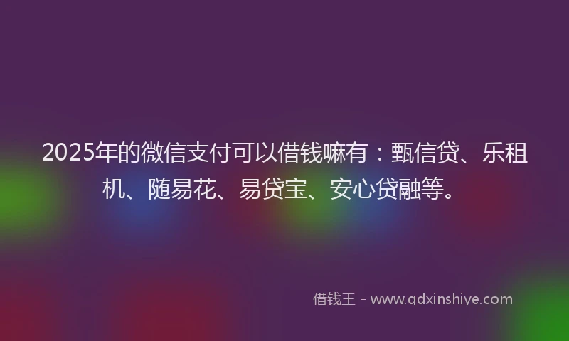 2025年的微信支付可以借钱嘛有：甄信贷、乐租机、随易花、易贷宝、安心贷融等。